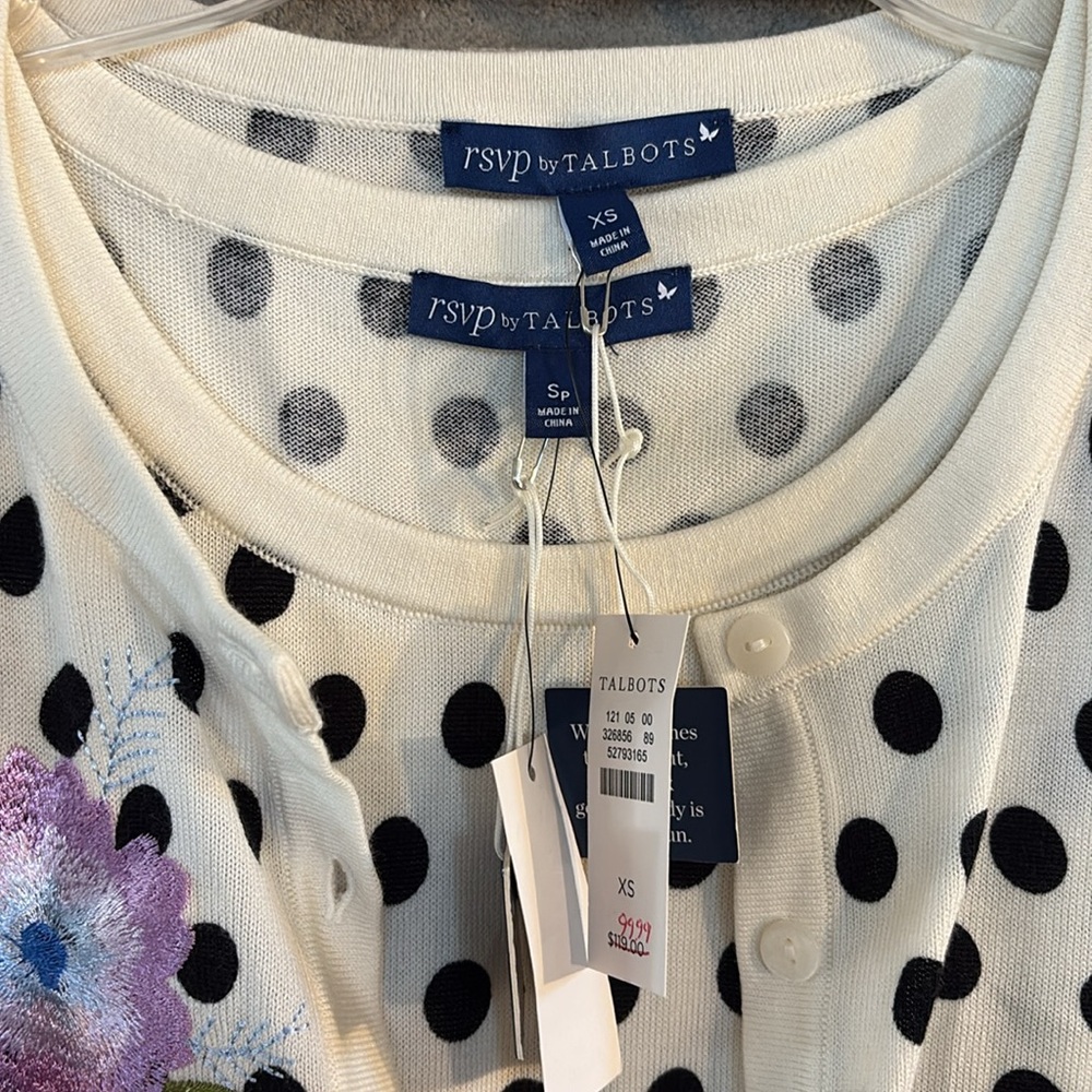 Talbots Polka Dot Cardigan and tank with Floral Embroidery - Picture 2 of 8